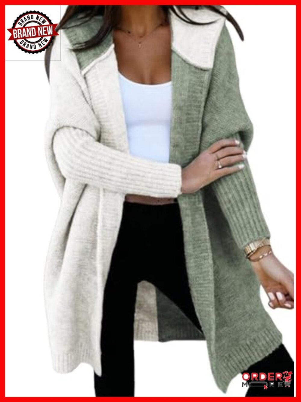Hooded Knit Cardigan Sweater Long Sleeve Open Front Casual Fall